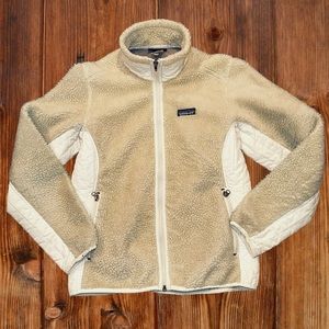 PATAGONIA Retro-X Deep Pile Fleece Zip Front‎ Jacket Size Medium Cream 23071